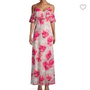 Women’s Calvin Klein Gray Pink Floral Cold Shoulder Maxi Dress Size 10